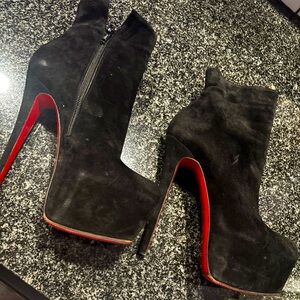 🔥Christian Loub. Black Suede Platform Booties🔥 Soles Added for Grip